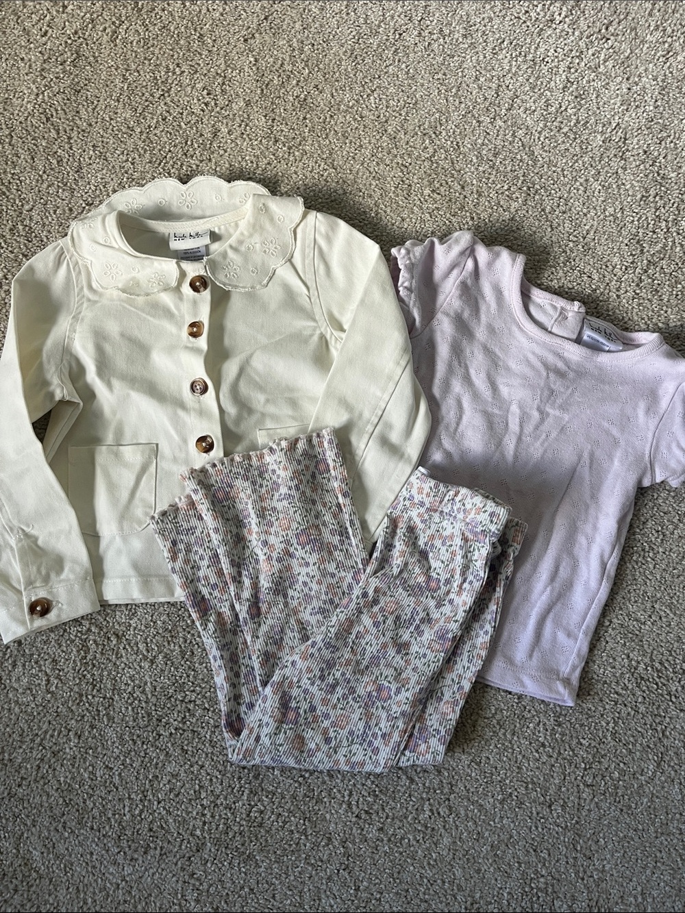 Nicole Miller Eyelet Scallop-Collar Jacket, Light Pink Tee & Floral Pants